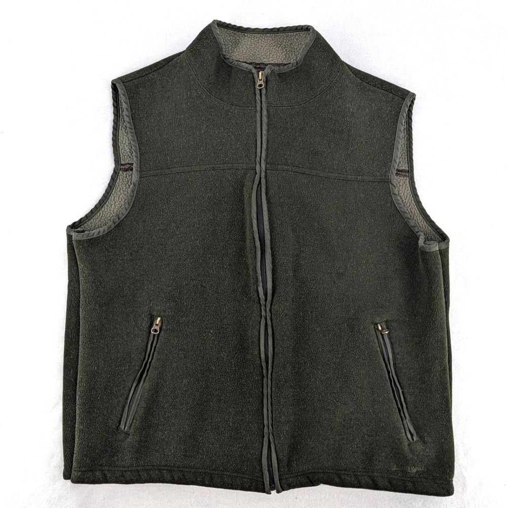 LL Bean Fleece Vest Forest Green Full Zip Mens XL-Reg 271013 Vintage